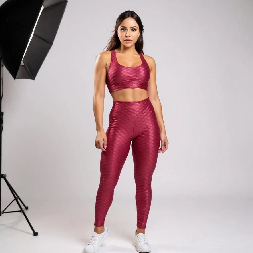 Wet Honeycomb Textured Leggings
