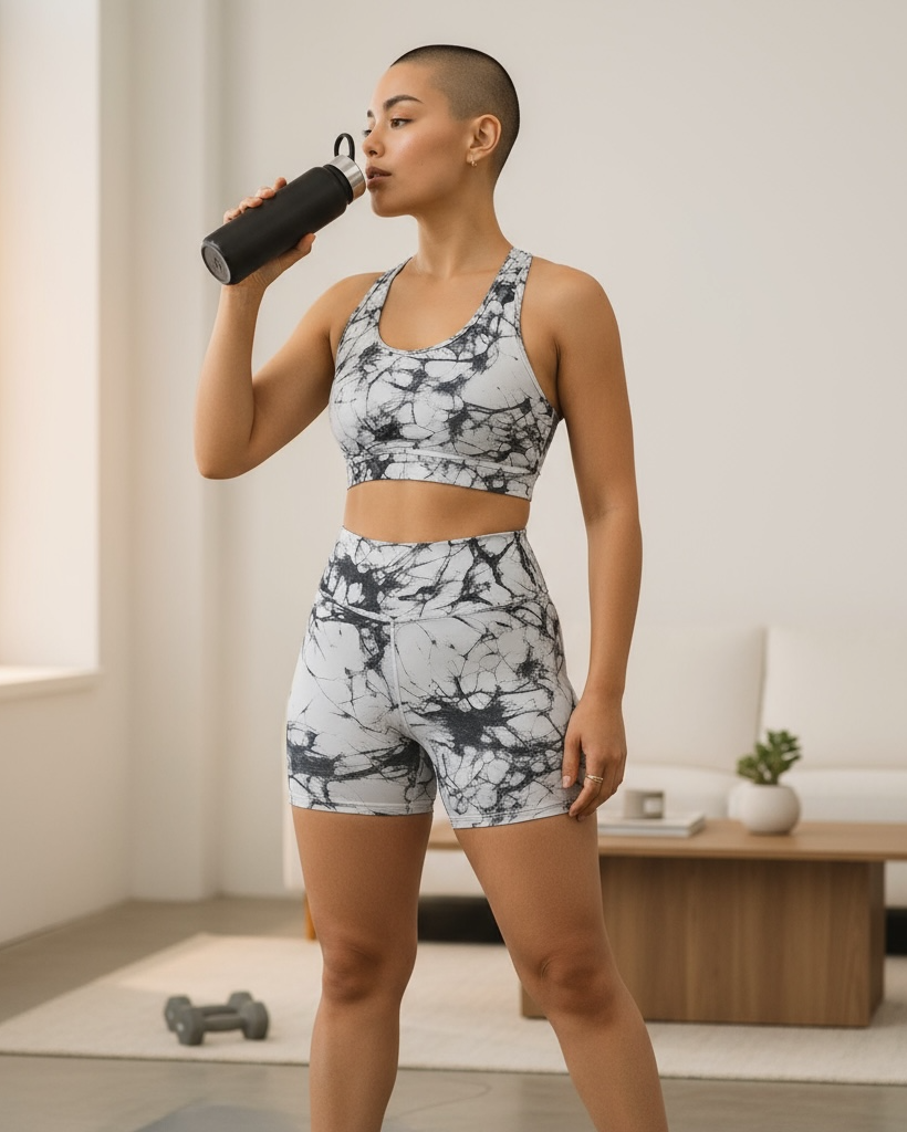 White marble white and black short Set