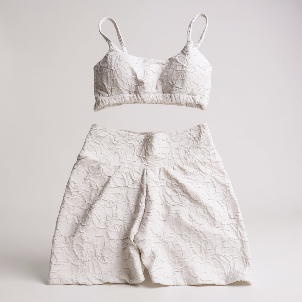 White Dimpled Shorts 2 Piece Set