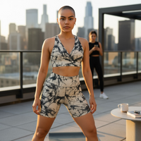 White marble white and black short Set