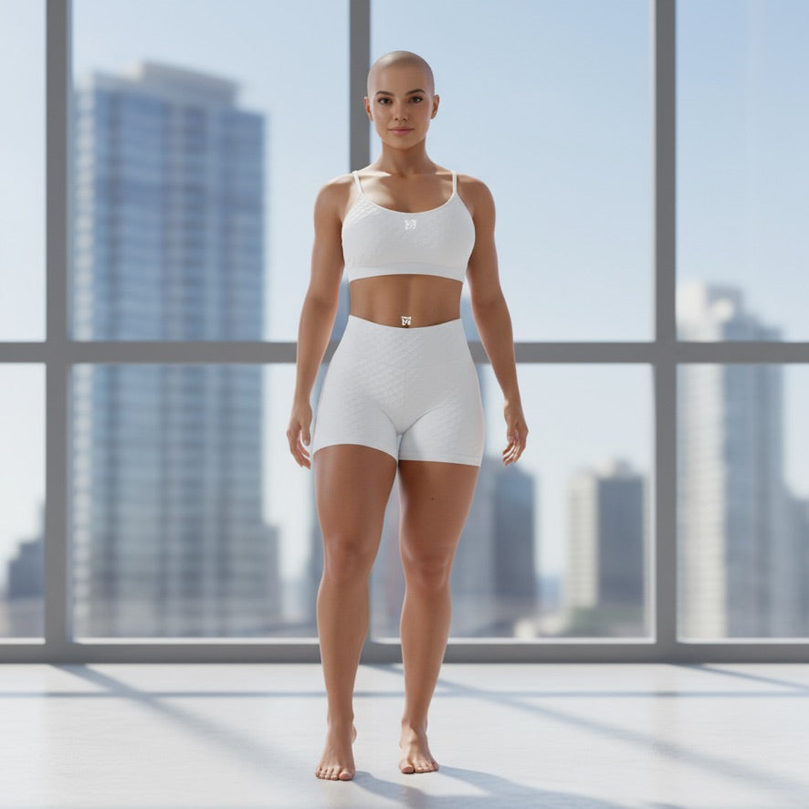 White Dimpled Shorts 2 Piece Set