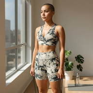 White marble white and black short Set