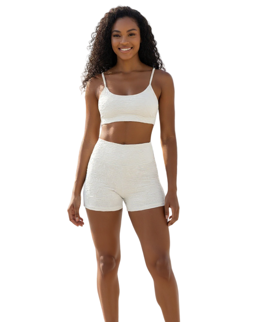 White Dimpled Shorts 2 Piece Set