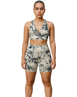 White marble white and black short Set