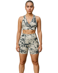 White marble white and black short Set