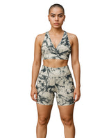 White marble white and black short Set