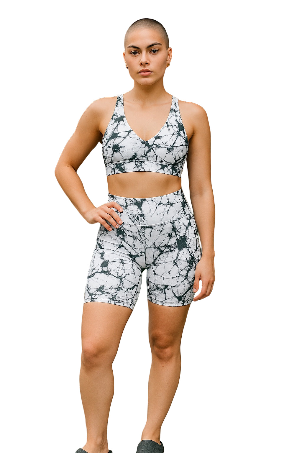 White marble white and black short Set