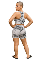 White marble white and black short Set