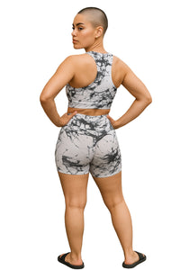 White marble white and black short Set